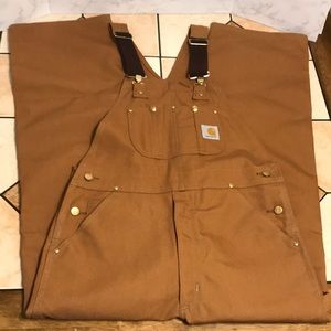 Carhartt Brown Bib Double Knee Overall Work Pants outdoors jumper 34”